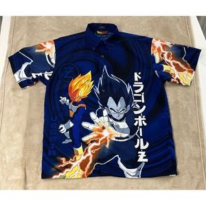 DragonBall Z Vegeta shirt Mens L Anime Graphic Button Up Collectible Cosplay S/S
